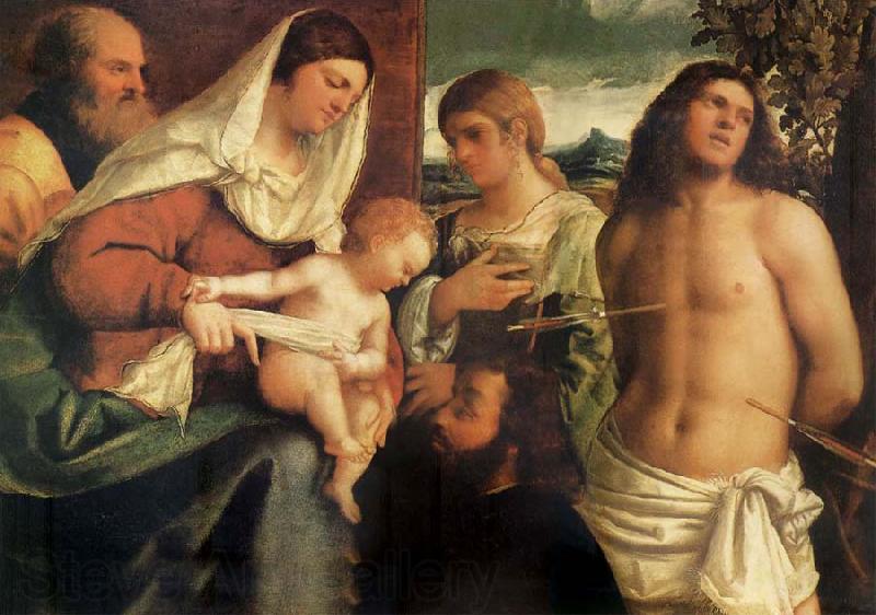 Sebastiano del Piombo The Sacred Family with Holy Catalina, San Sebastian and an owner.the Holy France oil painting art